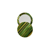 The Tiny Finch handmade Italian acetate pocket mirror in a green striped Meadow pattern with a swivel opening.