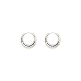 The Tiny Finch Harper earrings featuring a rounded, sculptural hoop design in polished sterling silver and gold plate.