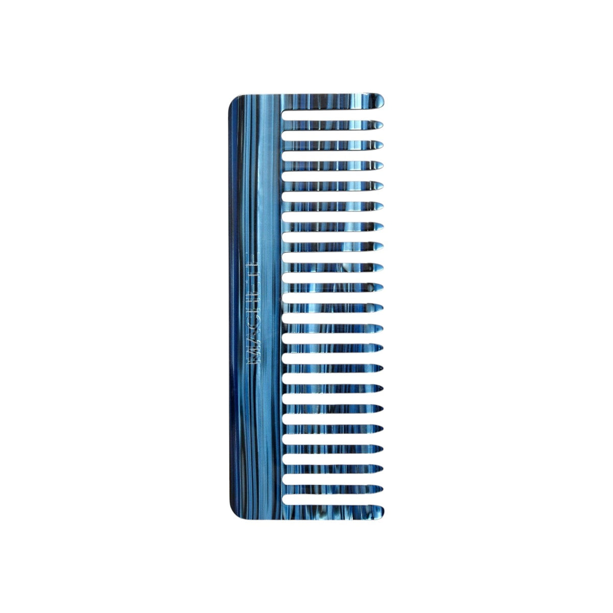 The Tiny Finch wide-tooth hair comb in indigo blue handcrafted Italian acetate with a marbled finish