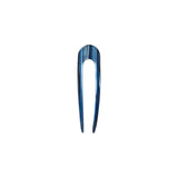 The Tiny Finch French hair pin in indigo blue, handcrafted from polished Italian acetate with a sleek U-shape design.