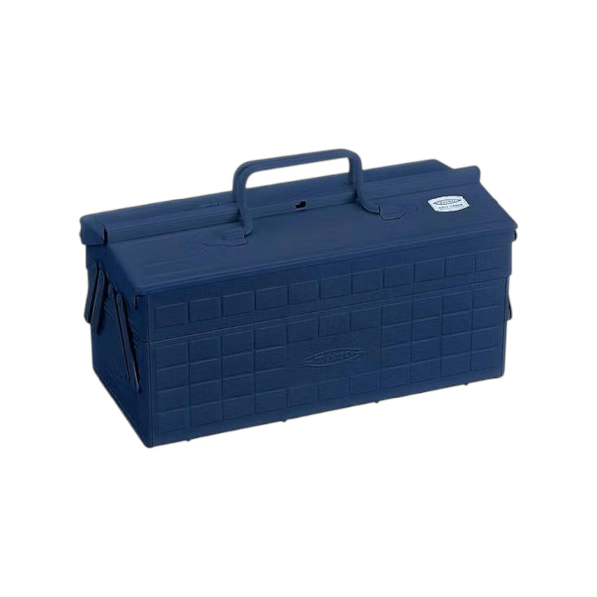 The Tiny Finch Toyo Cantilever Steel Toolbox in indigo blue with a durable metal design and secure handle.