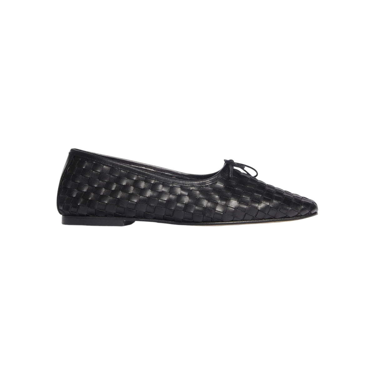 The Tiny Finch Freda Salvador Jada black handwoven leather ballet flat with a delicate bow detail.