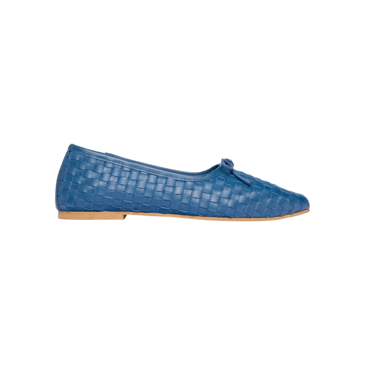 The Tiny Finch Jada handwoven ballet flat in indigo blue leather with a classic rounded toe and soft finish.