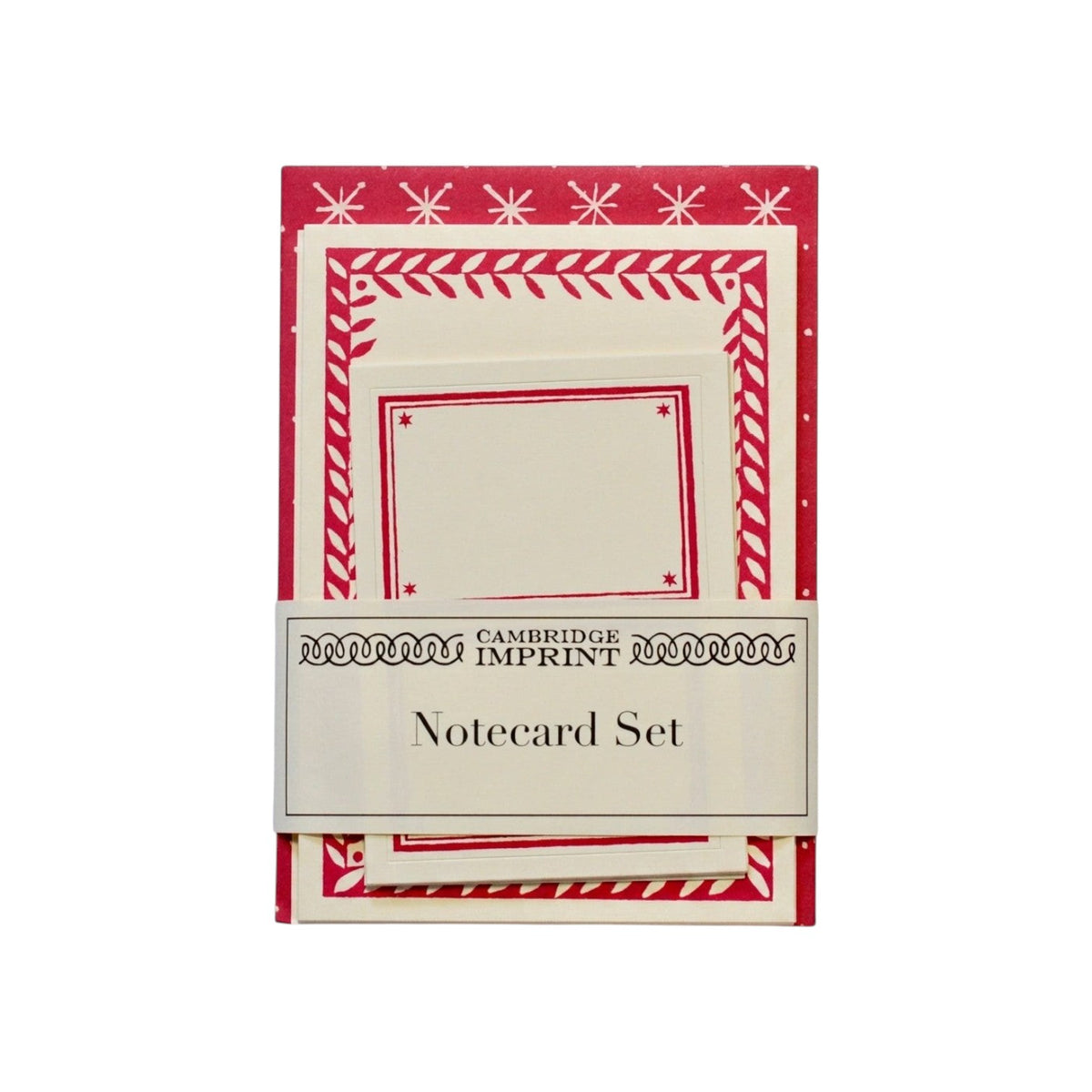 The Tiny Finch magenta notecard set with large star patterns, patterned borders, and coordinating envelopes.
