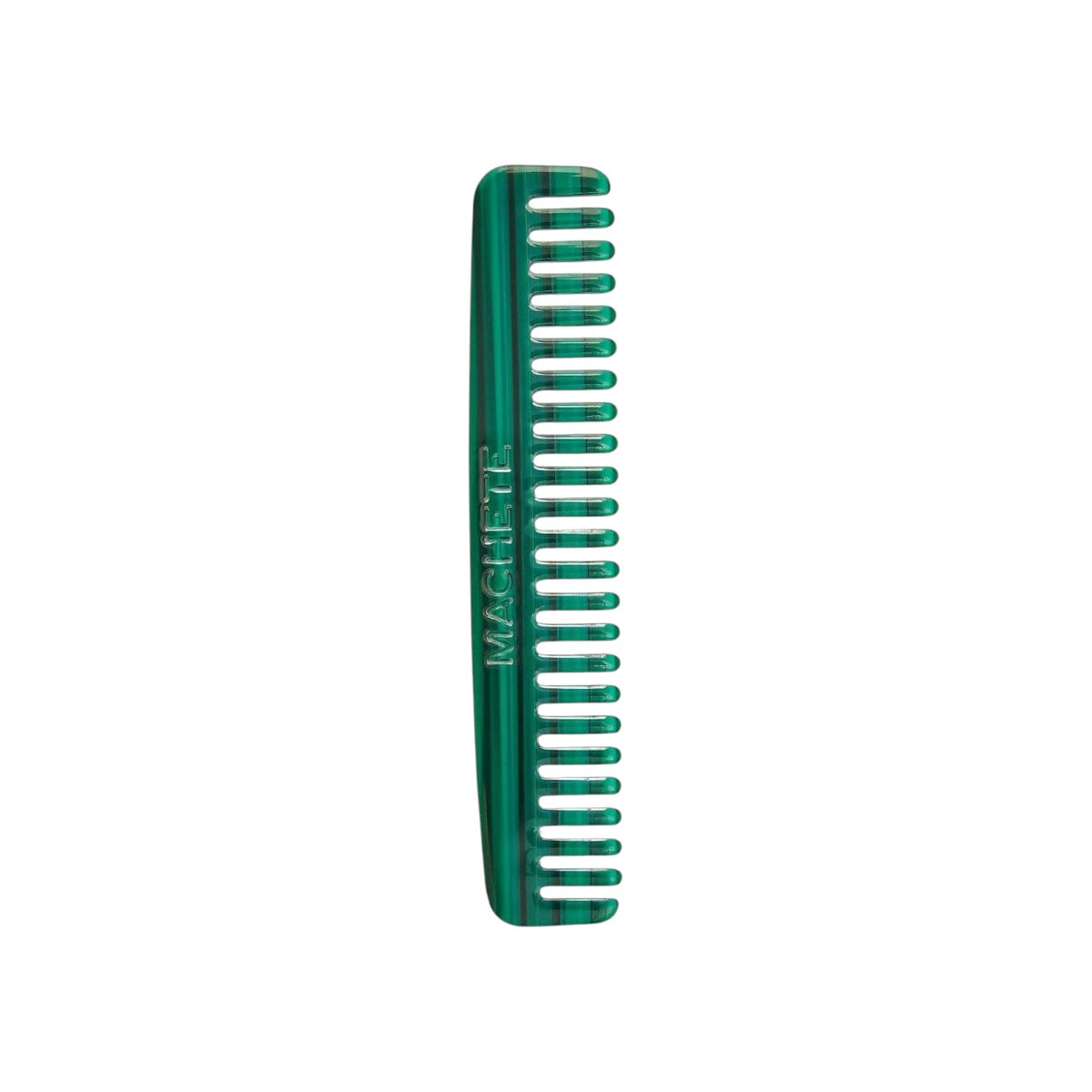 The Tiny Finch wide-tooth travel comb in green malachite patterned Italian bio-acetate for all hair types