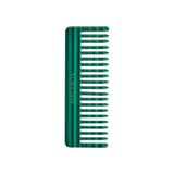 The Tiny Finch wide-tooth comb in malachite green Italian acetate with a classic striped pattern.