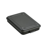 The Tiny Finch Toyo Steel stackable storage box in military green, a compact rectangular metal utility container.