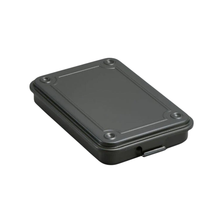 The Tiny Finch Toyo Steel stackable storage box in military green, a compact rectangular metal utility container.