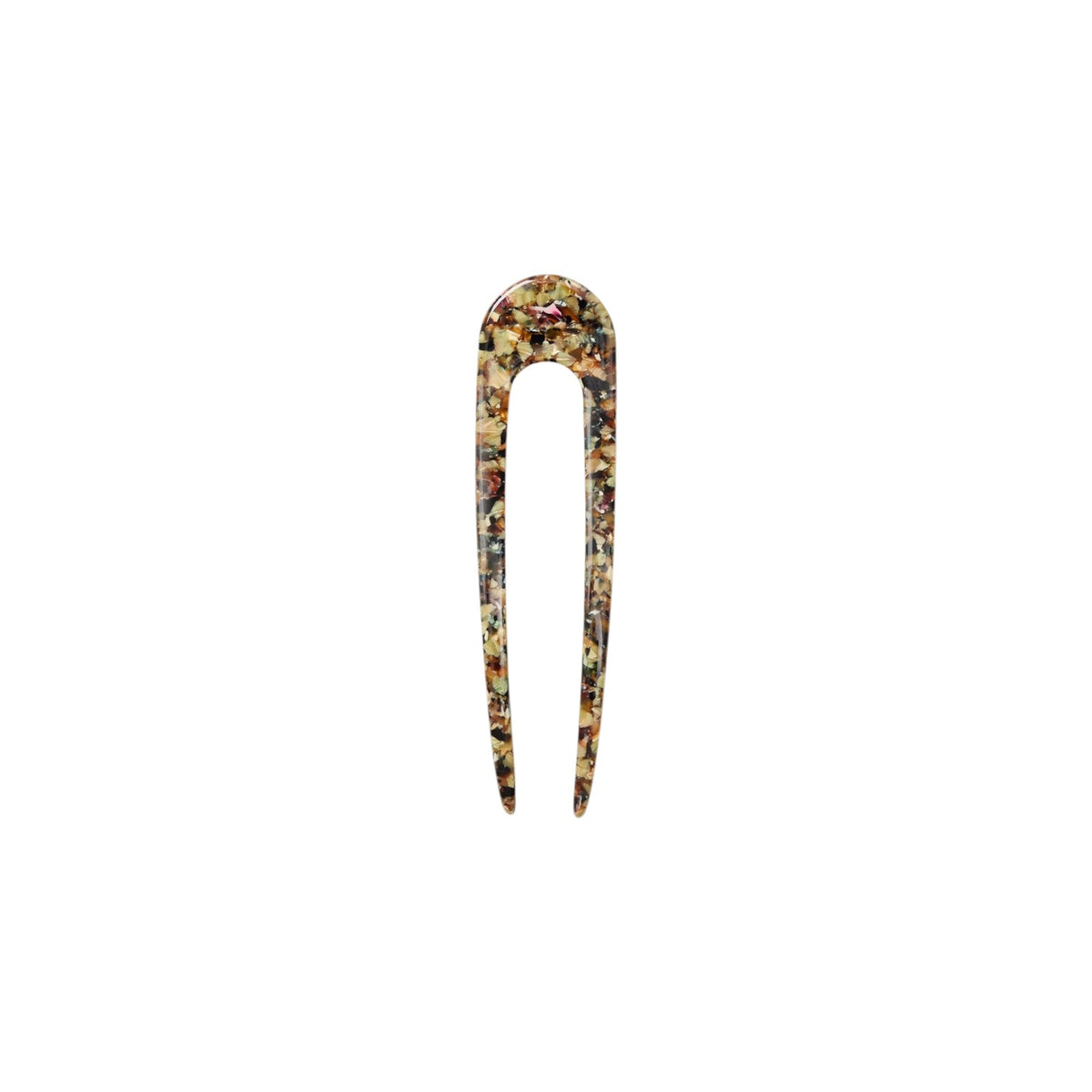 The Tiny Finch French hair pin in Monet, handcrafted from multi-colored Italian acetate with a classic U-shape.