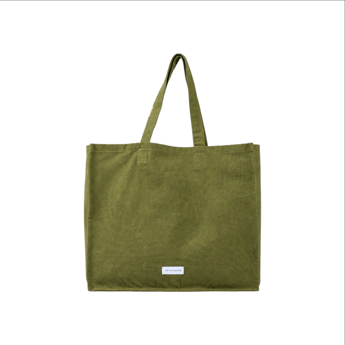 The Tiny Finch moss green organic cotton canvas tote bag with a spacious design and interior pocket.
