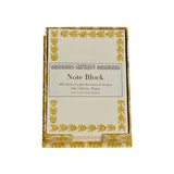 The Tiny Finch mustard selvedge patterned note holder with 250 ivory memo sheets featuring a decorative border.