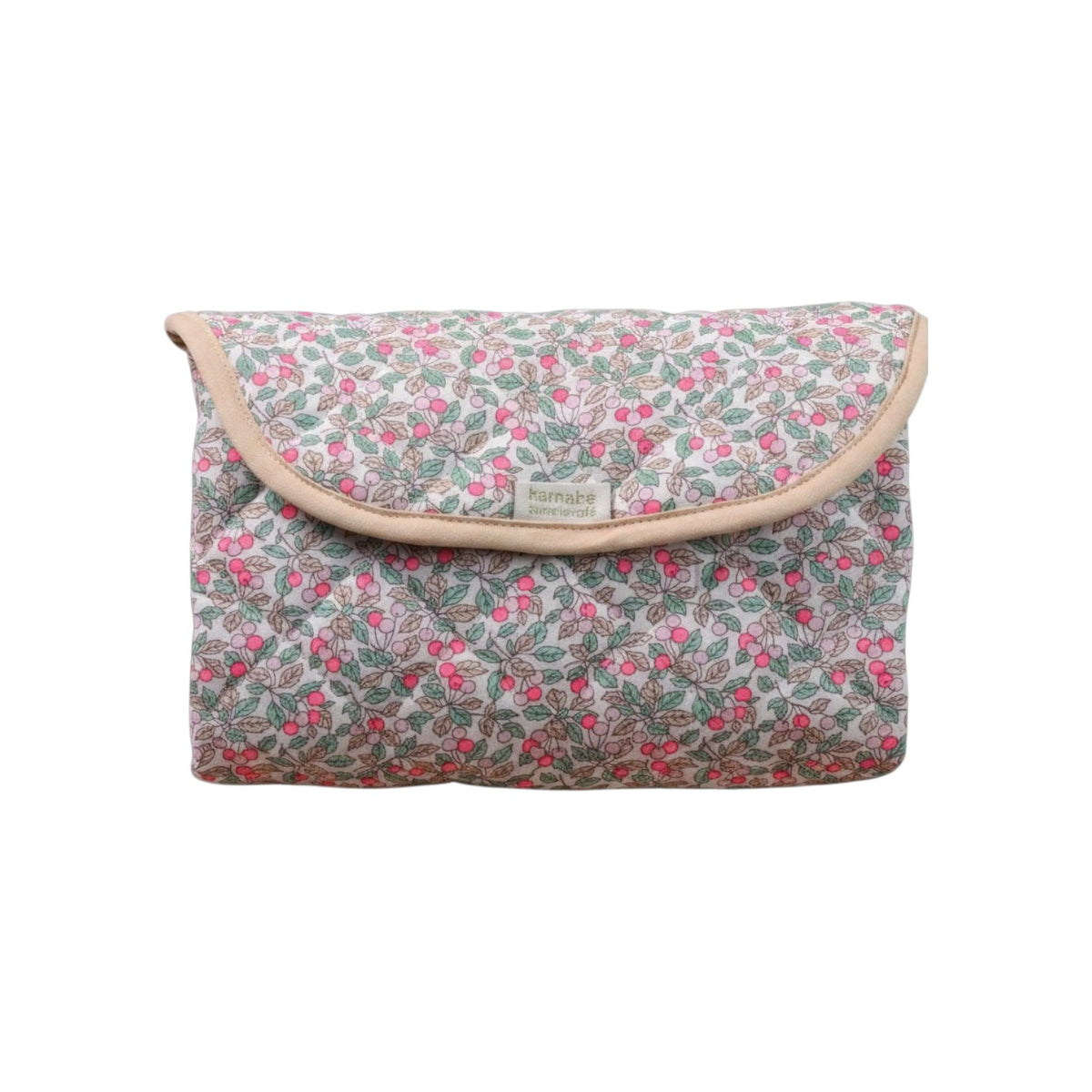 The Tiny Finch Nina travel changing mat in a floral Liberty fleece print, folded into a compact pouch.