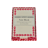 The Tiny Finch note holder in Kelp Raspberry Ripple with 250 ivory sheets featuring a red patterned border.