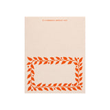 The Tiny Finch pack of twelve folded place cards on cream 300gsm stock with a vibrant orange leaf patterned border.