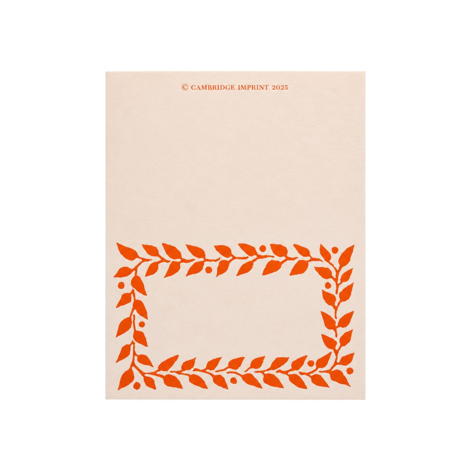 The Tiny Finch pack of twelve folded place cards on cream 300gsm stock with a vibrant orange leaf patterned border.