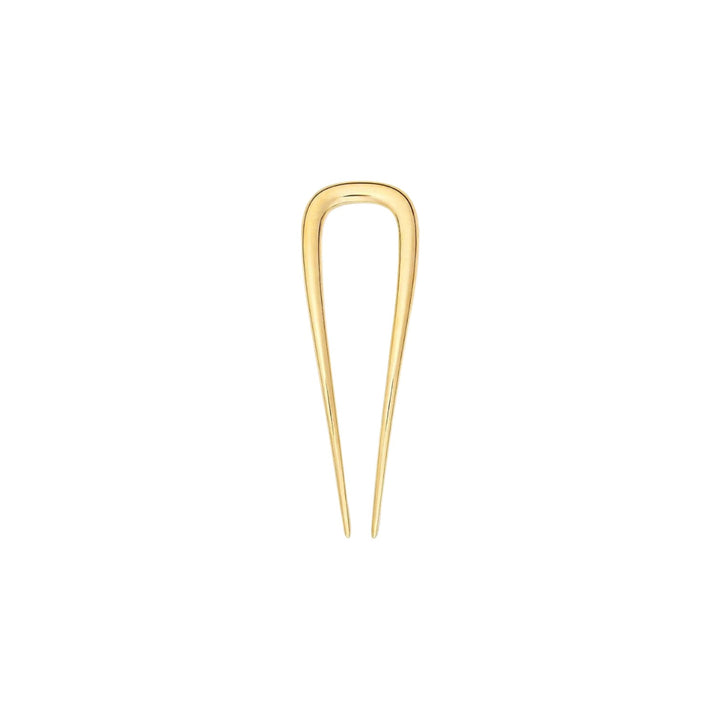 The Tiny Finch 3-inch petite French hair pin handcrafted from gold-plated recycled brass for half-up hairstyles.