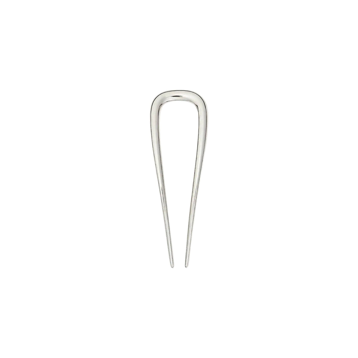 The Tiny Finch petite 3-inch French hair pin in polished silver-plated stainless steel for fine hair styling.