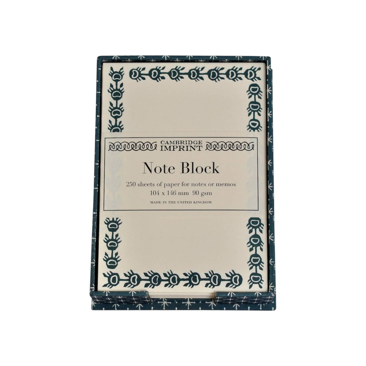 The Tiny Finch note holder with a petrol blue Little Stars patterned paper tray and 250 ivory memo sheets.