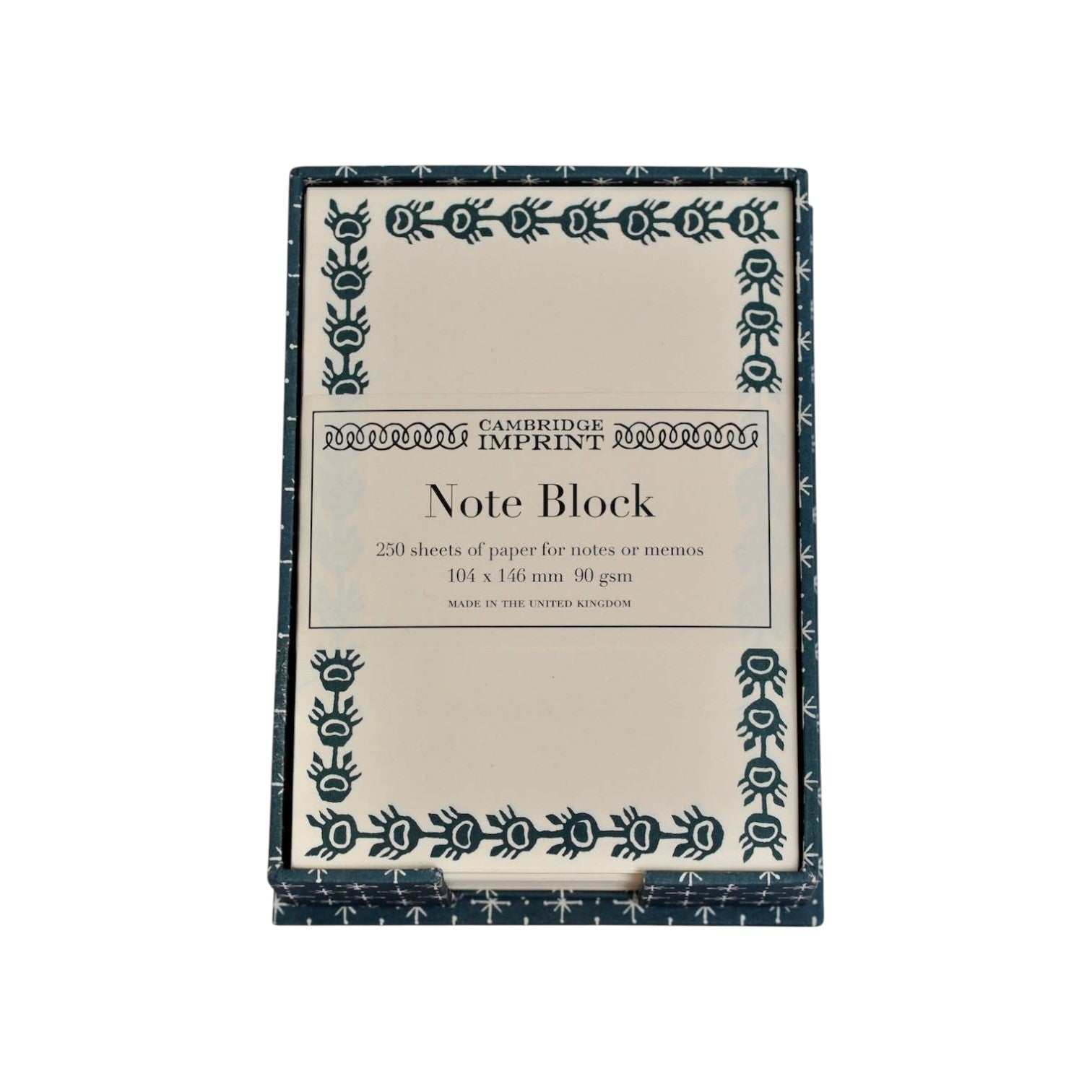 The Tiny Finch note holder with a petrol blue Little Stars patterned paper tray and 250 ivory memo sheets.