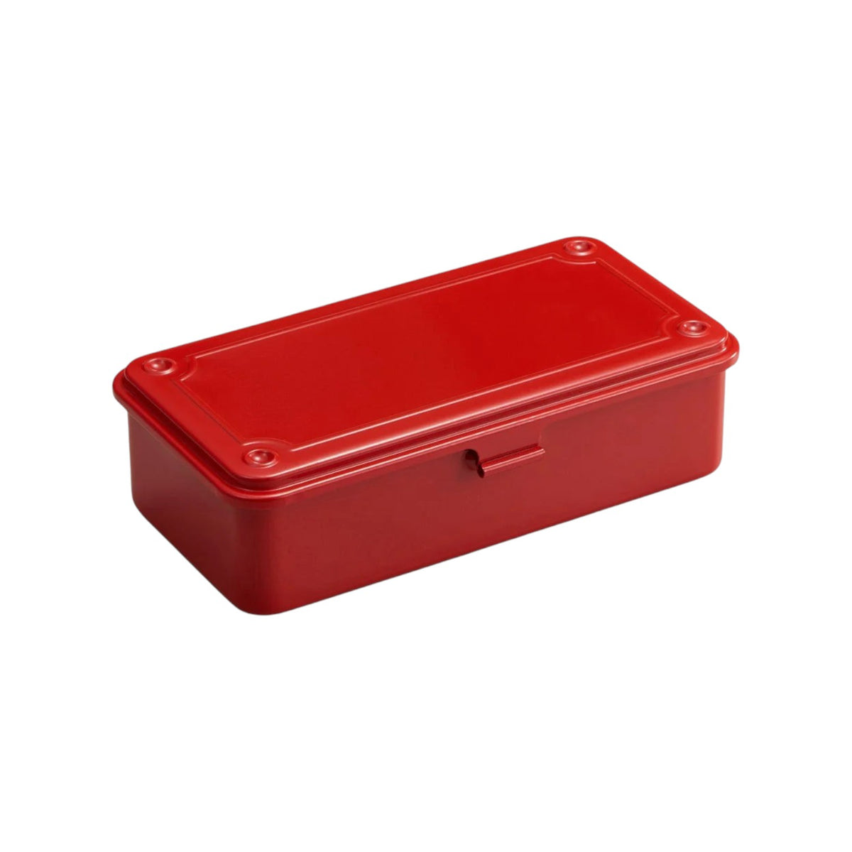The Tiny Finch red T-190 steel stackable storage box with a seamless, minimalist industrial design.