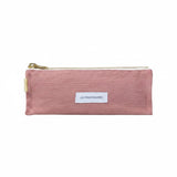 The Tiny Finch Les Pensionnaires rosewood organic cotton canvas pencil case with a gold zipper and white logo label.
