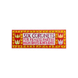 The Tiny Finch Six Coronets packaging featuring red and yellow patterned paper crowns for parties and holidays.