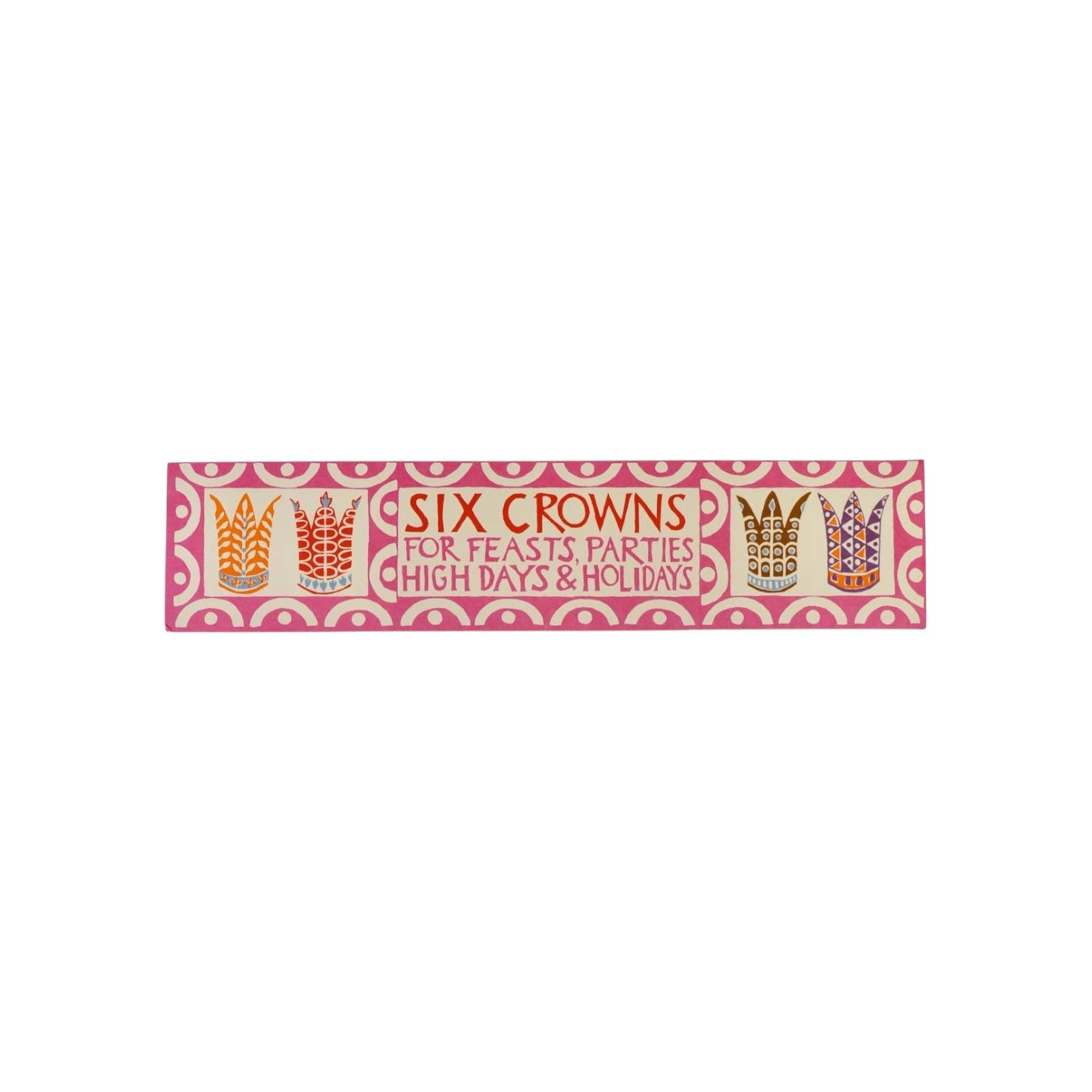 The Tiny Finch Six Crowns set featuring six patterned paper crowns in vibrant colors for parties and celebrations.