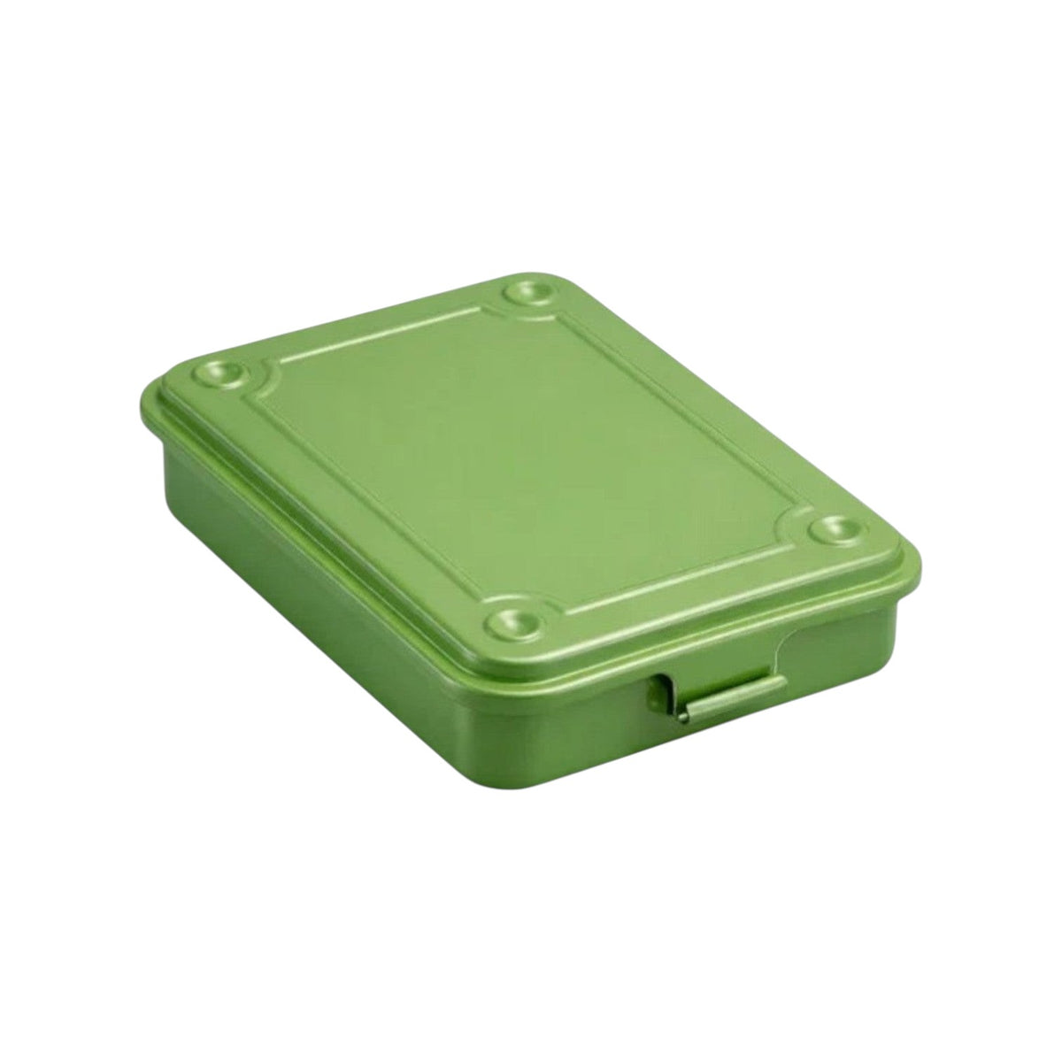 The Tiny Finch stackable steel storage box in Japanese tea green with a durable painted finish.