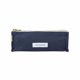 The Tiny Finch Les Pensionnaires storm blue organic cotton canvas pencil case with a gold zipper and white label.