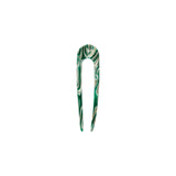 The Tiny Finch French hair pin in Stromanthe green and white marbled Italian acetate, 5 inches long.