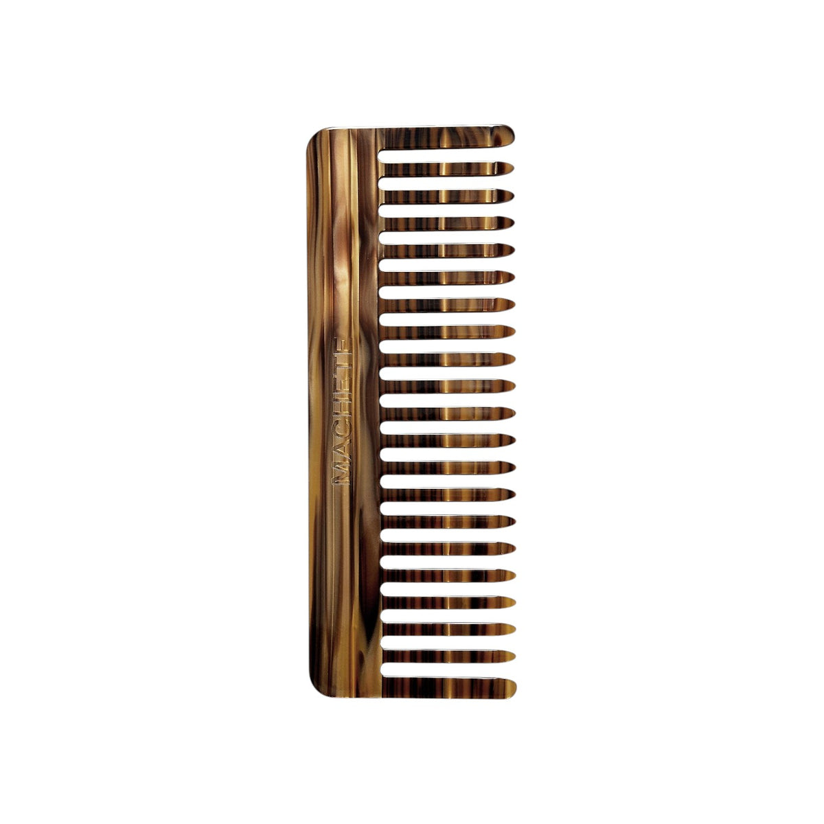 The Tiny Finch wide-tooth hair comb in a brown and tan tiger's eye patterned Italian acetate finish.