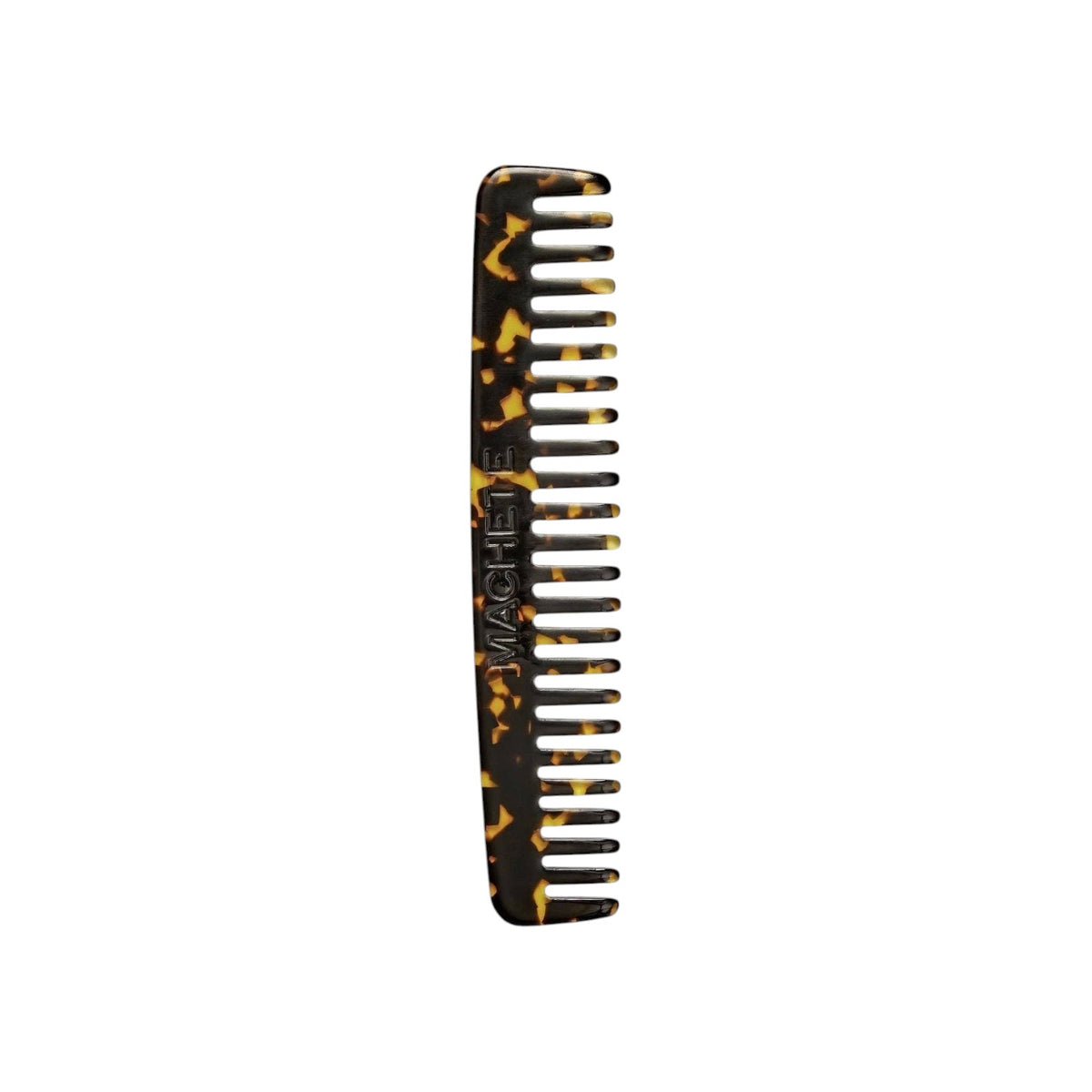 The Tiny Finch travel wide-tooth comb in dark tortoise bio-acetate, suitable for all hair types and textures.