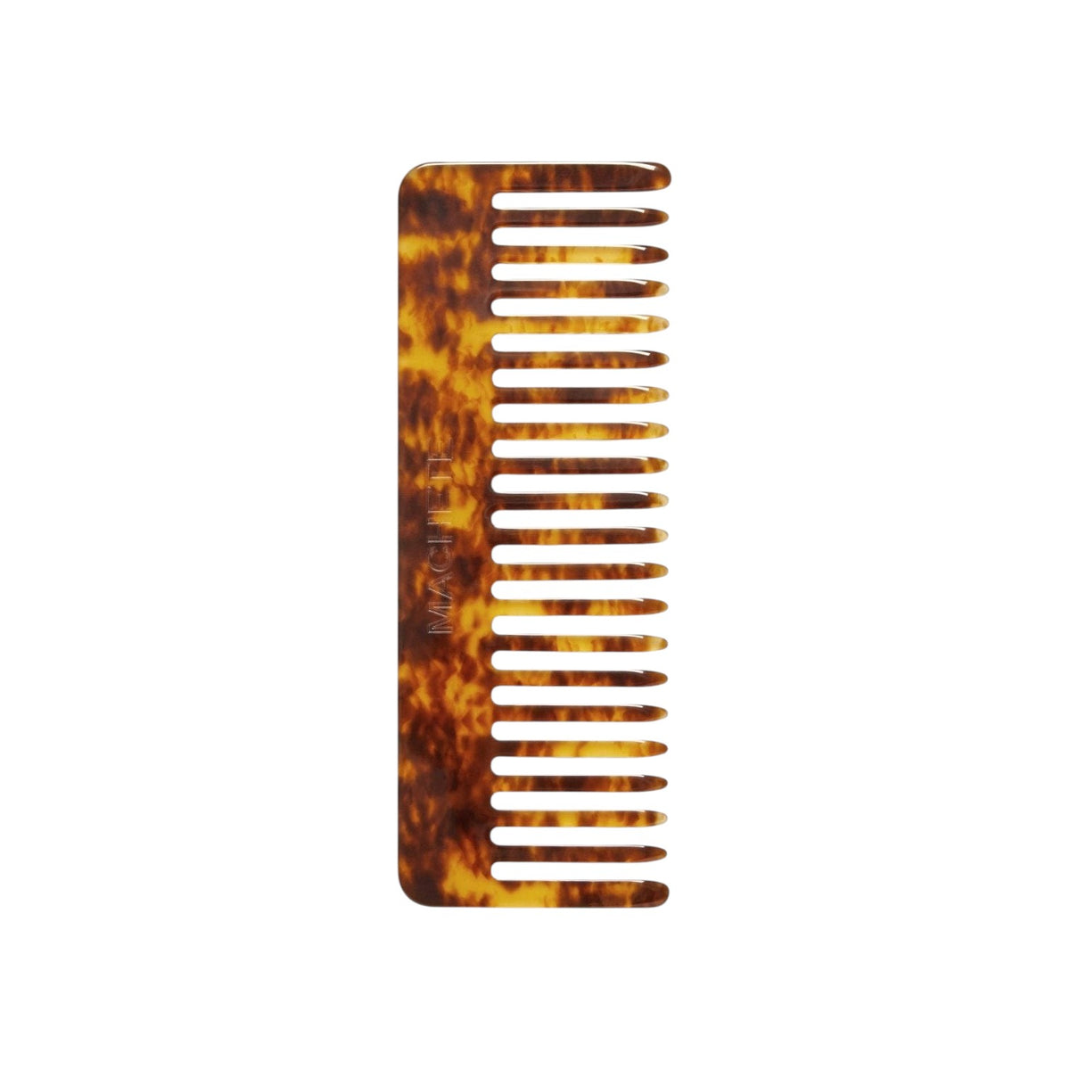 The Tiny Finch wide-tooth comb in a brown tortoiseshell pattern, handcrafted from durable Italian acetate.
