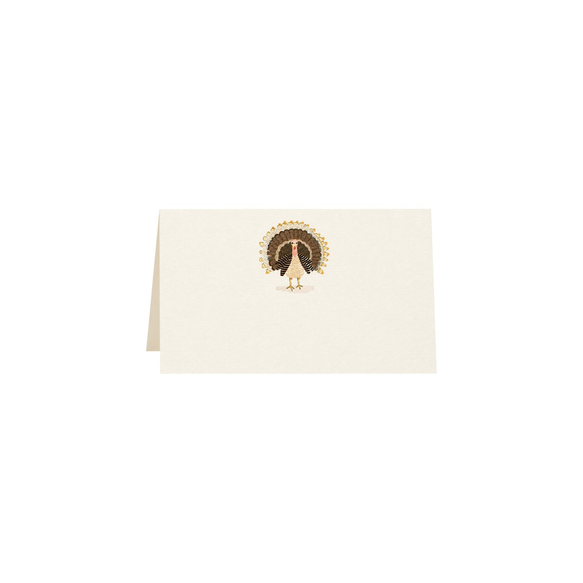 The Tiny Finch Gobble place card featuring a turkey illustration with gold foil and glitter on natural white paper.
