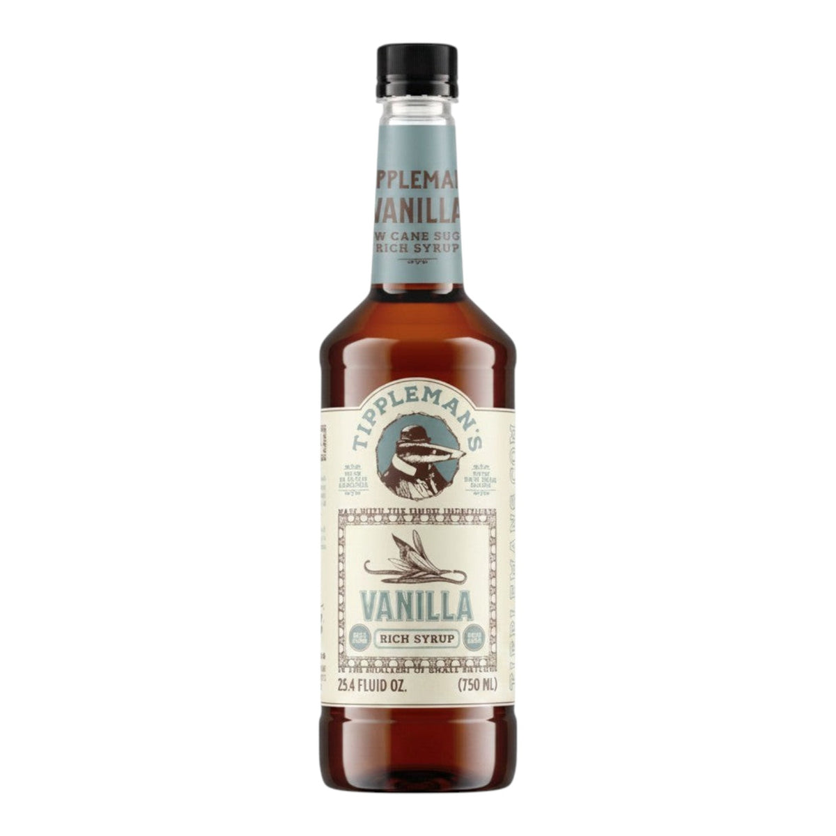 The Tiny Finch Tippleman's vanilla rich cane sugar syrup in a 750ml glass bottle with a vintage-style label.