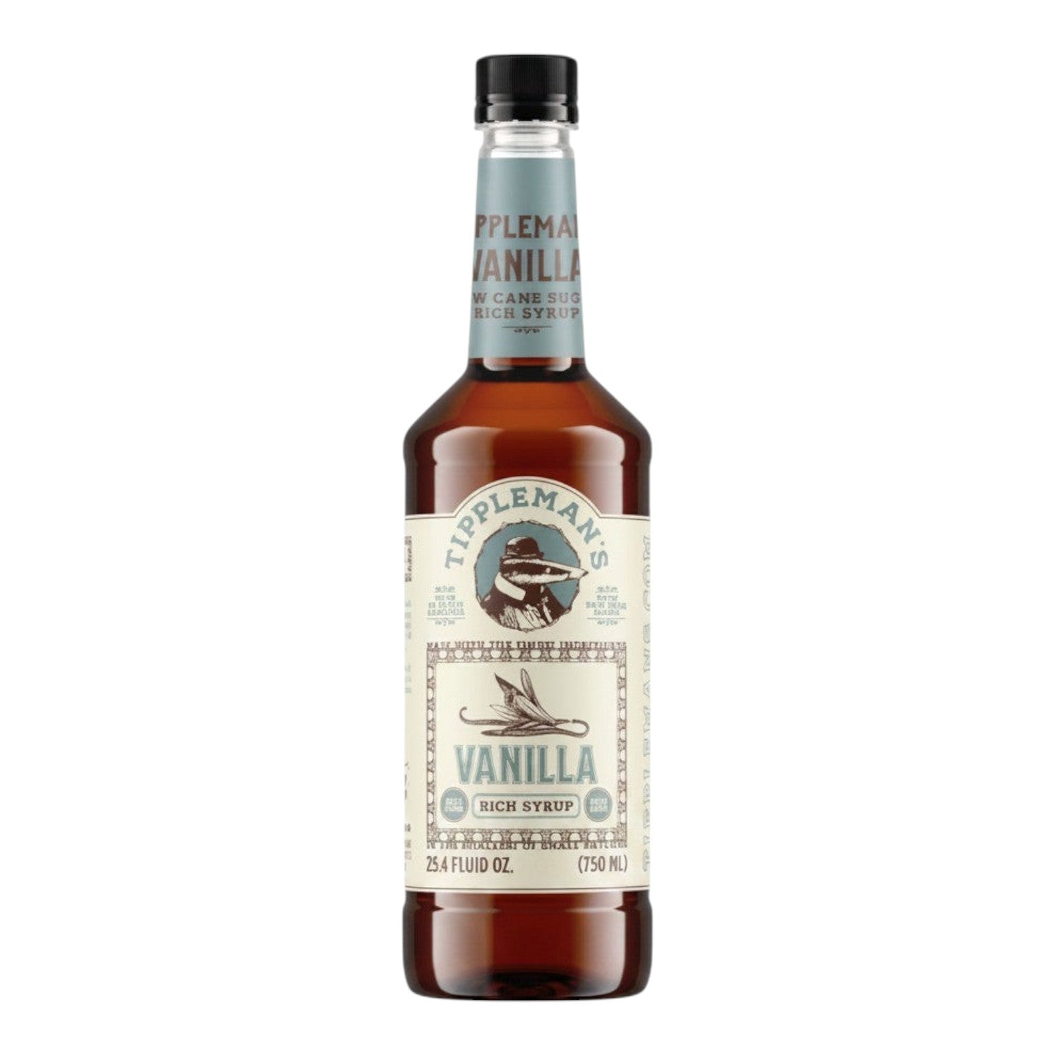 The Tiny Finch Tippleman's vanilla rich cane sugar syrup in a 750ml glass bottle with a vintage-style label.