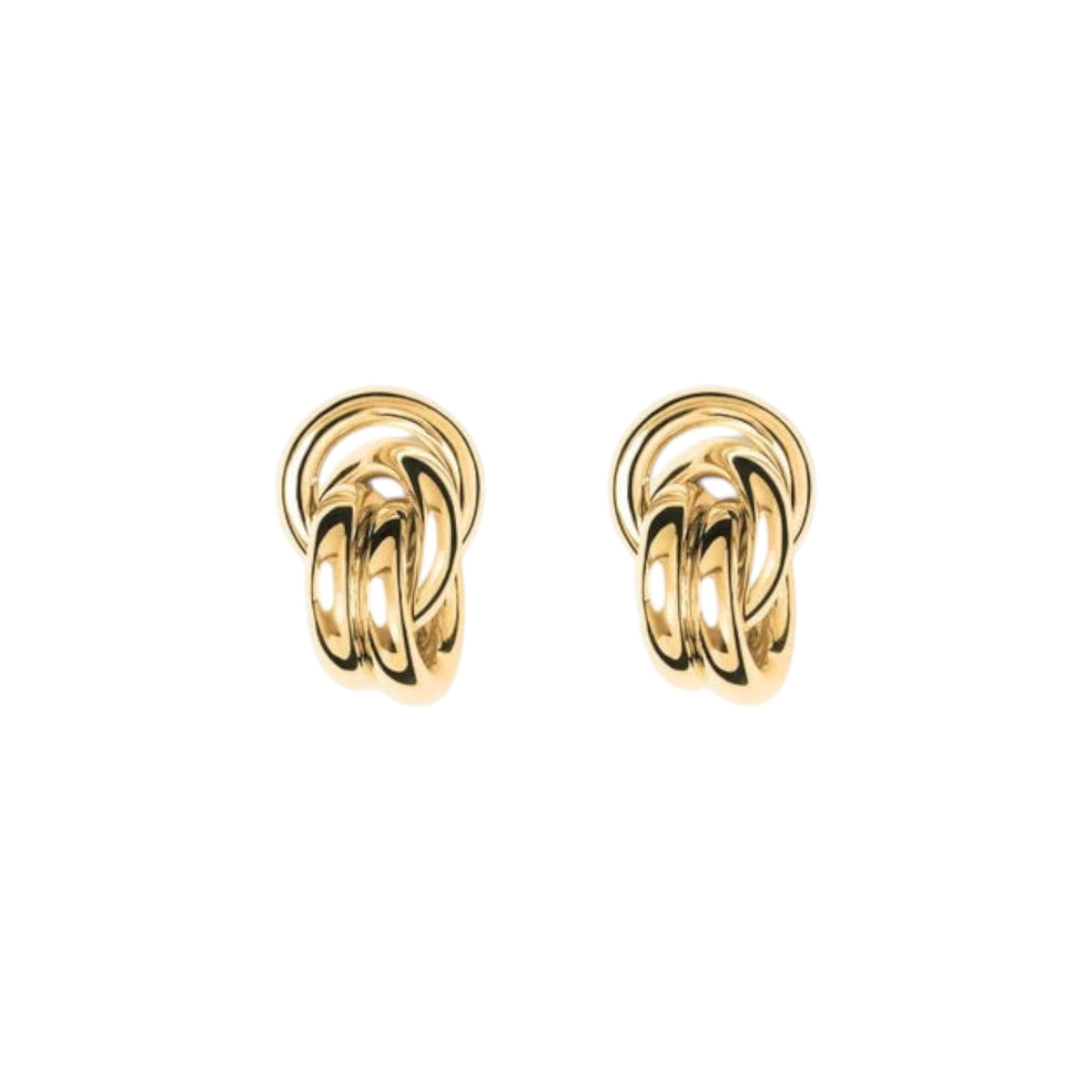 The Tiny Finch Vera gold-plated sterling silver sculptural knot-tie earrings with a voluminous, polished finish.