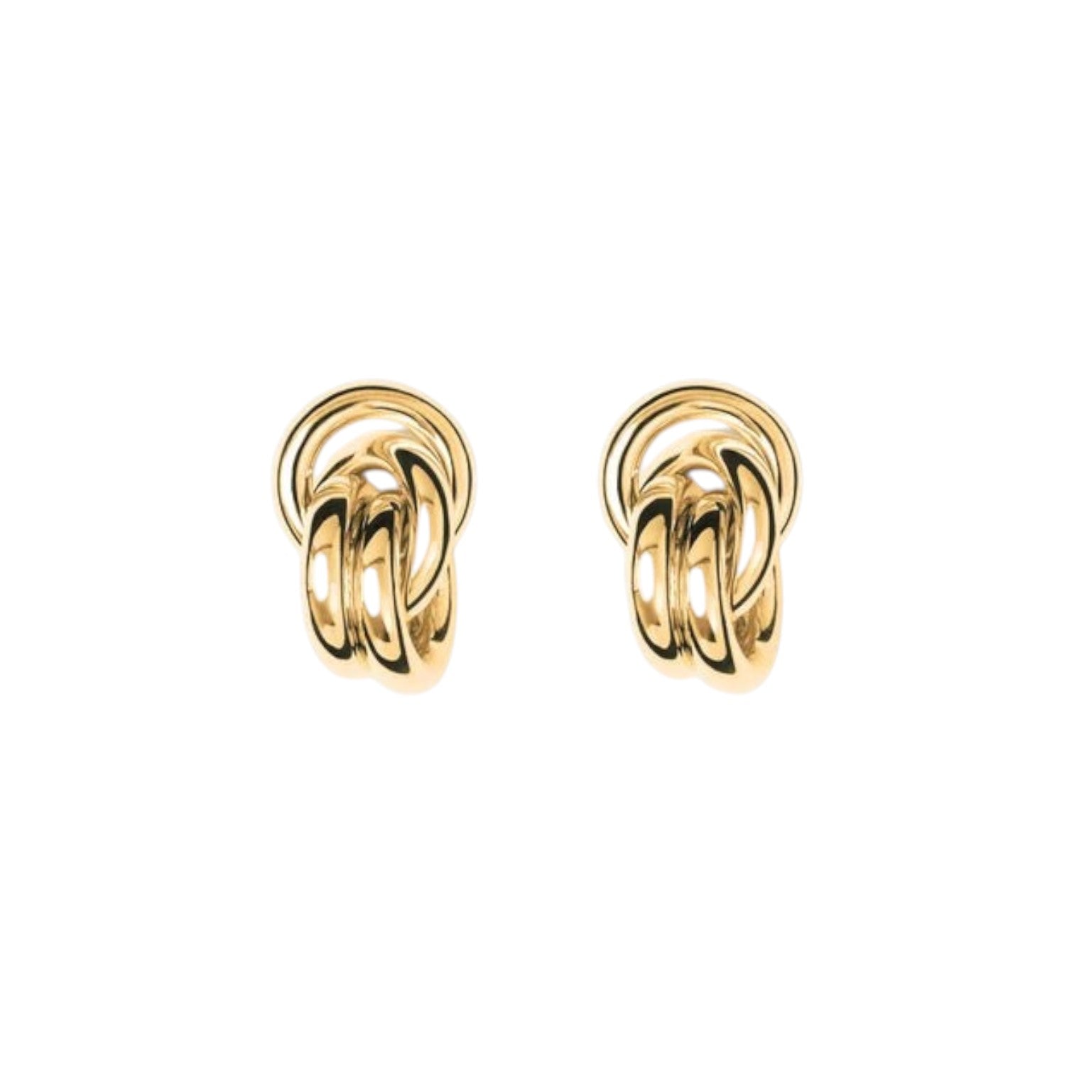 The Tiny Finch Vera gold-plated sterling silver sculptural knot-tie earrings with a voluminous, polished finish.