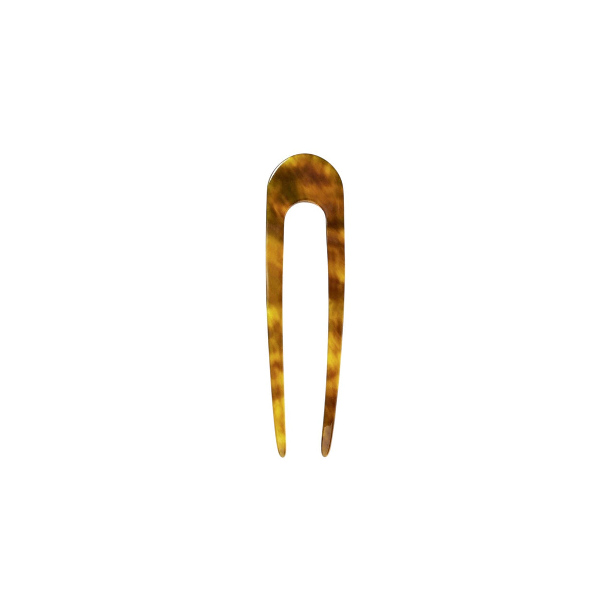 The Tiny Finch French hair pin in modern walnut brown Italian acetate with a classic U-shaped design