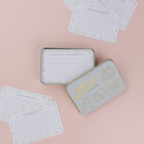 The Tiny Finch Sweet Sentiments wedding notecards with gold-pressed keepsake tin and prompted cards for newlyweds.