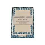 The Tiny Finch note holder in Yo-Yo Kingfisher pattern with a block of 250 ivory memo sheets in a blue patterned tray