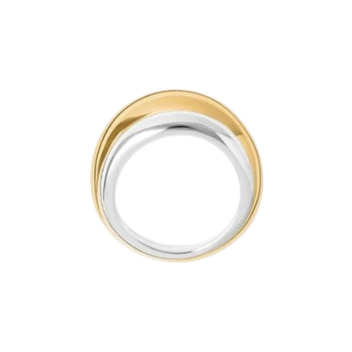 The Tiny Finch Zoe ring featuring a sculptural layered design in mixed 925 sterling silver and 18k gold-plated metal.