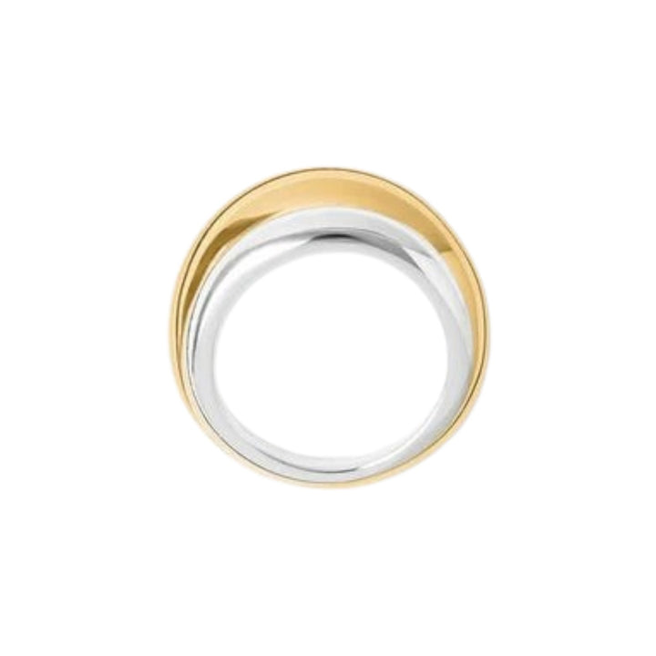 The Tiny Finch Zoe ring featuring a sculptural layered design in mixed 925 sterling silver and 18k gold-plated metal.